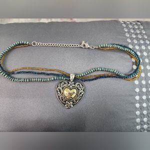 Beaded Necklace with Heart Charm